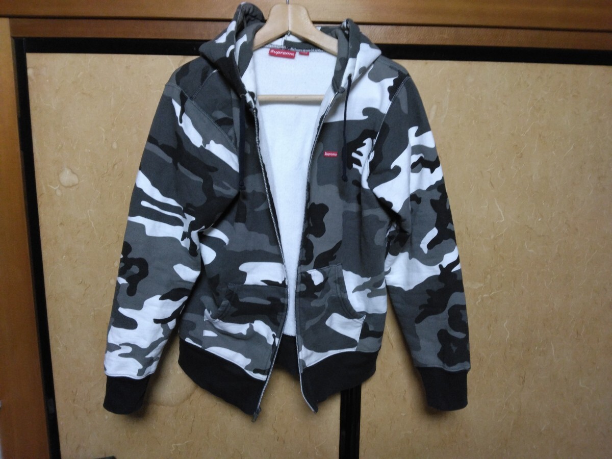 シュプリーム SUPREME SNOW CAMO スノーカモ L 中古格安 ボックスロゴ BOXLOGO ジップアップパーカー 黒灰白 ダメージ有 ストリート モード
