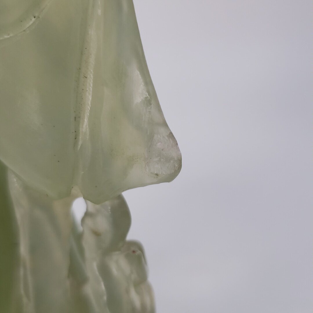 中国古玩 唐物 天女 砡石 緑砡石 玉石 置物 時代物 蓮の花 羽衣 極上品