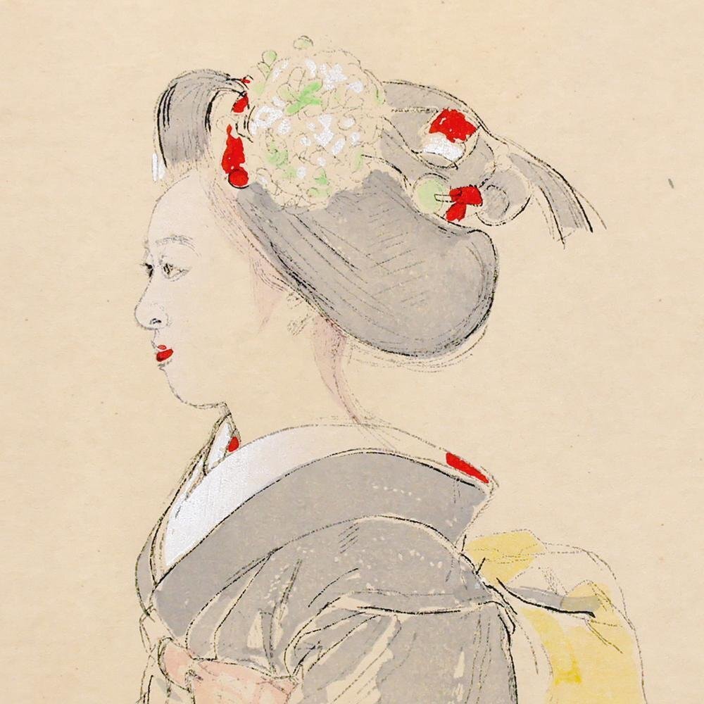 真作】【WISH】宮本三郎「舞妓」木版画 共シール 〇日本芸術院会員 二