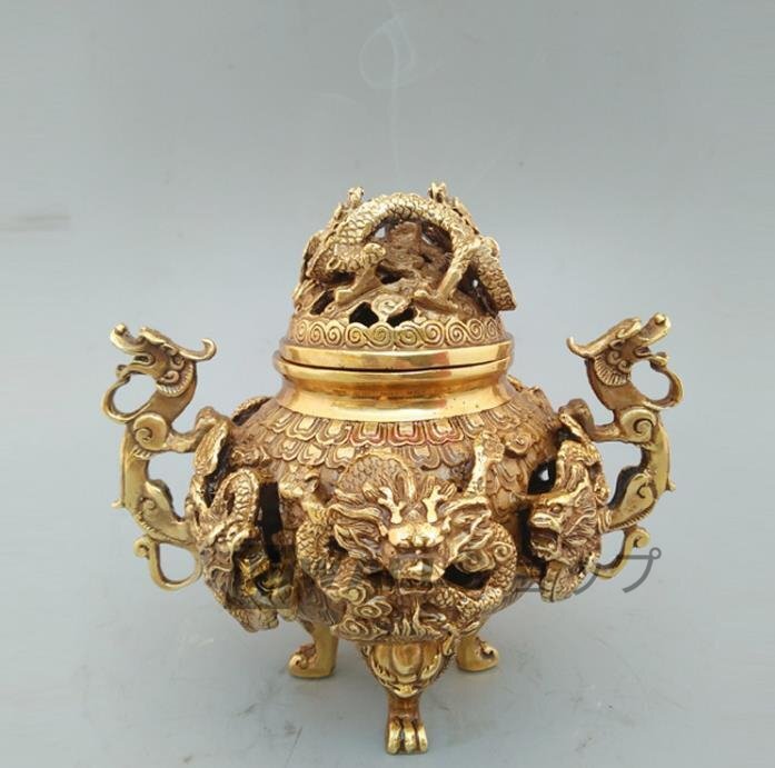 新入荷★特売★ ★極美品 ★/香炉/竜/銅器/銅製品/置物/装飾品/工芸品/風水/財運グッズ | 香炉 高岡銅器 「紡屋 燈香」 伝統工芸品・和風記念品
