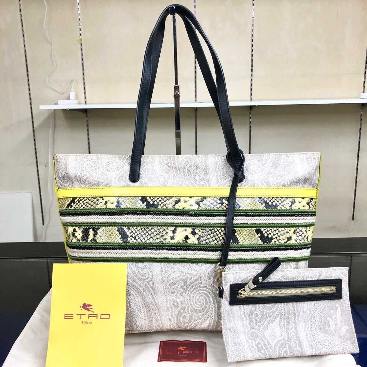 エトロ】本物 ETRO トートバッグ ペイズリー柄 着脱可能ポーチ付き 