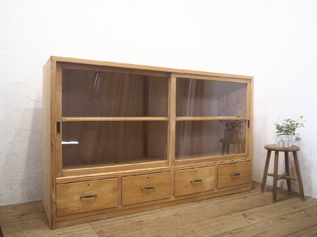 タ荷Q0249◇②H103cm×W169，5cm◇ナチュラルな木味の大きい木製ガラス