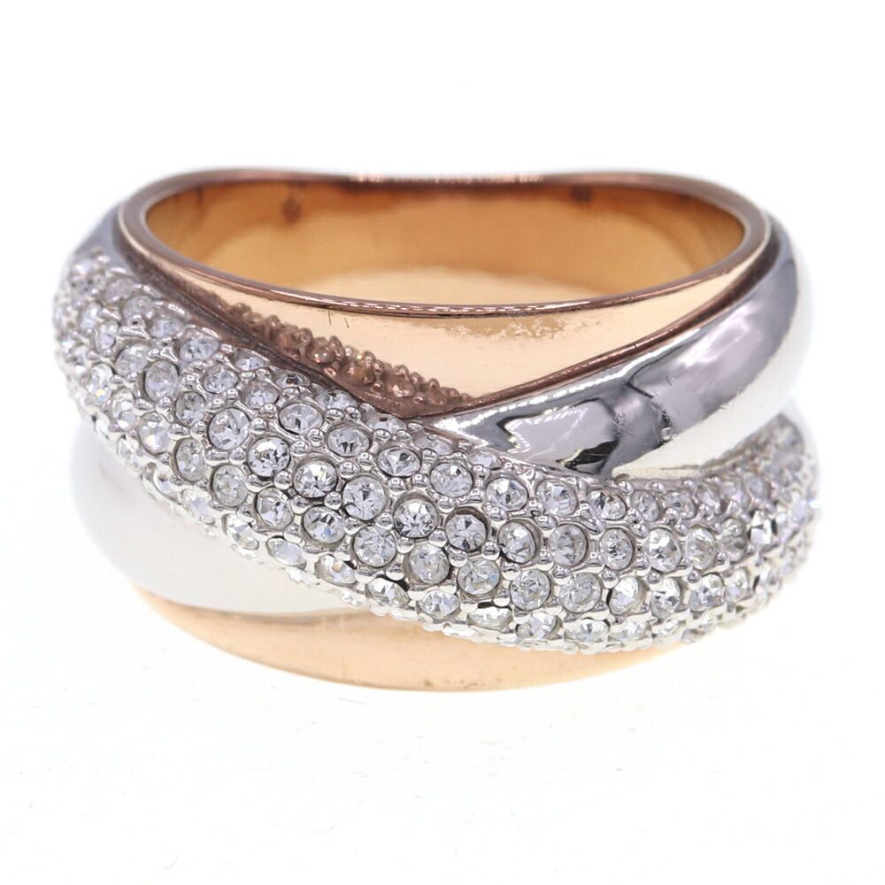 スワロフスキー リング シルバー ローズゴールド メタル クリスタル サイズ58 中古 指輪 アクセサリー ウェーブ レディース_1