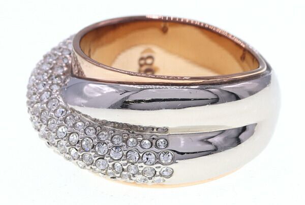 スワロフスキー リング シルバー ローズゴールド メタル クリスタル サイズ58 中古 指輪 アクセサリー ウェーブ レディース_3