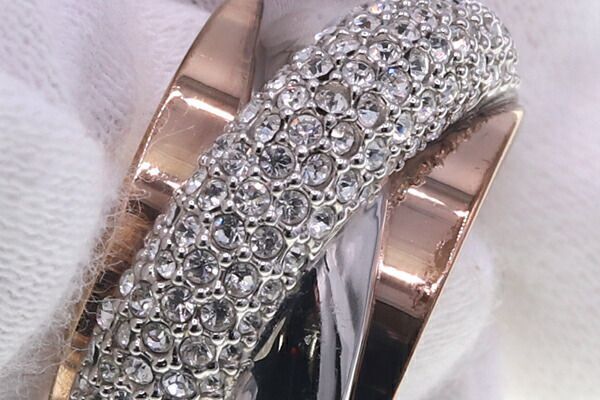 スワロフスキー リング シルバー ローズゴールド メタル クリスタル サイズ58 中古 指輪 アクセサリー ウェーブ レディース_6