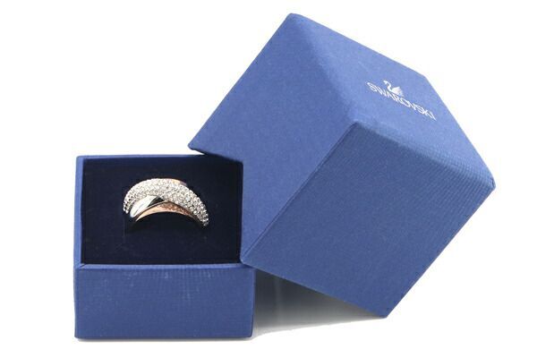 スワロフスキー リング シルバー ローズゴールド メタル クリスタル サイズ58 中古 指輪 アクセサリー ウェーブ レディース_9