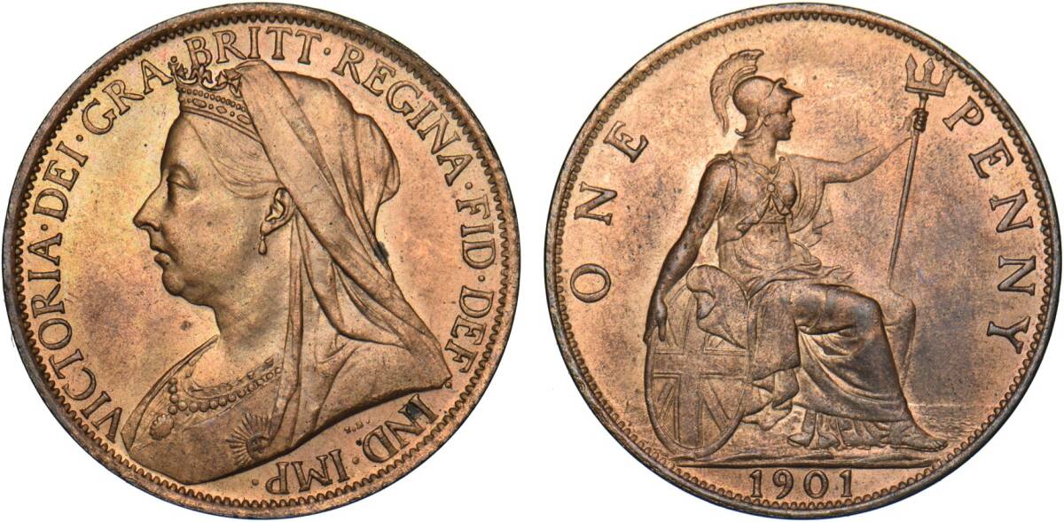1円スタート! ・1901 イギリス 1ペニー青銅貨 ビクトリア