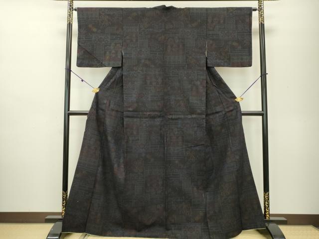 平和屋着物○本場結城紬 重要無形文化財 80亀甲 亀甲草花文 証紙