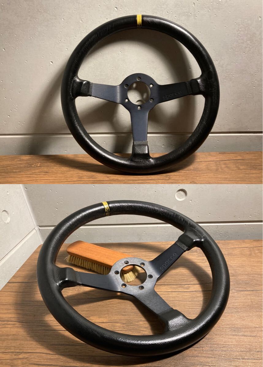 スパルコ R345 ディープコーン レザーステアリング 良品 ホーン