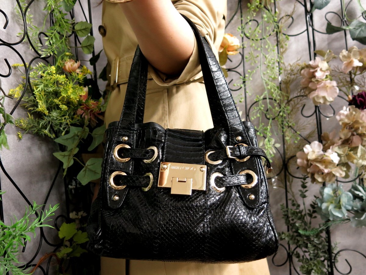 ○超美品○JIMMY CHOO ジミーチュウ○ラモナ○ロゴプレート○パイソン 