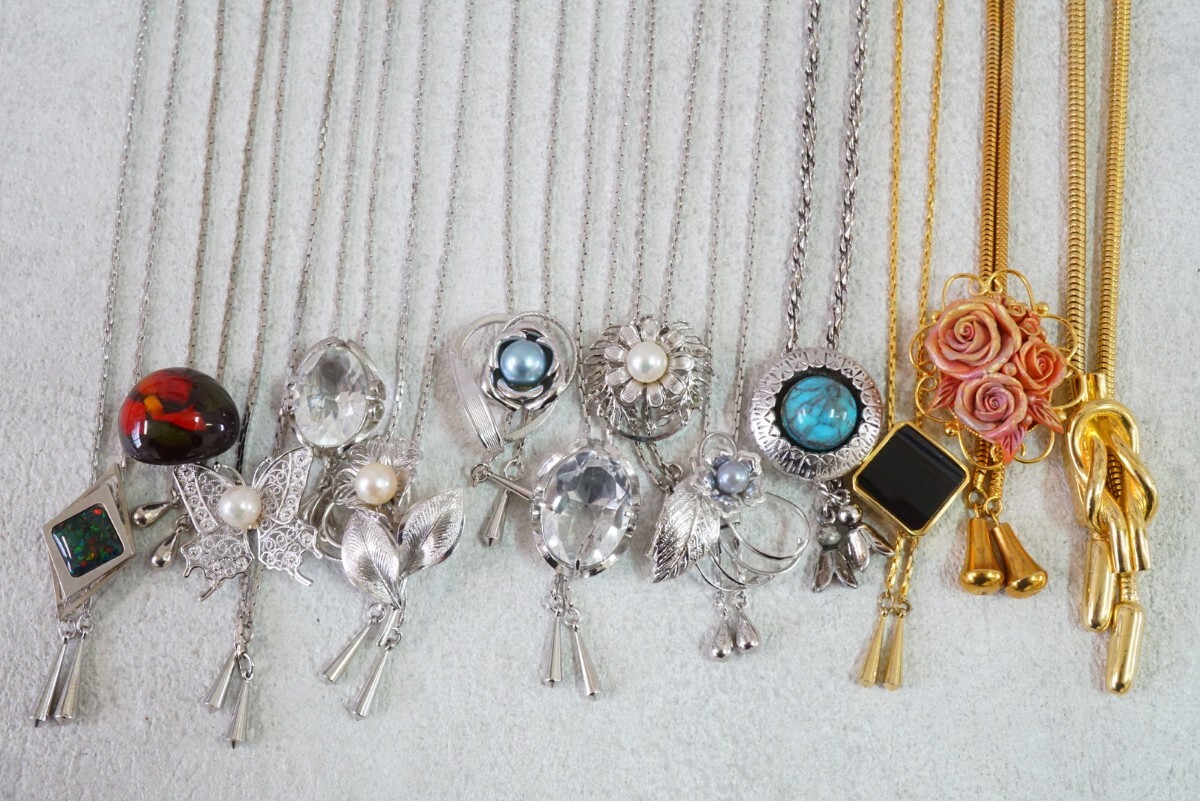 C1155 本真珠 パールなど ループタイ ネックレス 13点 ヴィンテージ アクセサリー 大量 セット まとめて おまとめ まとめ売り