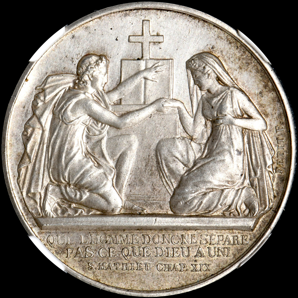 ☆土終 【NGC UNC D】1882 フランス 結婚式ジェトン銀貨 未使用
