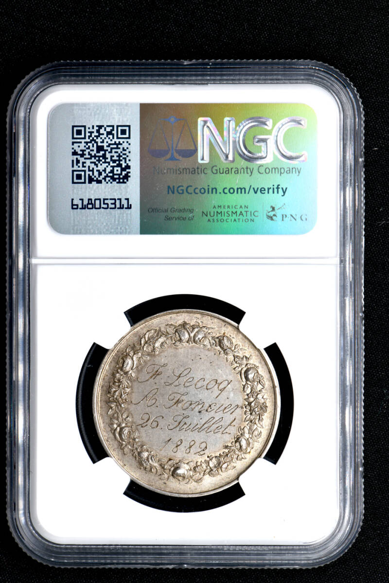 ☆土終 【NGC UNC D】1882 フランス 結婚式ジェトン銀貨 未使用