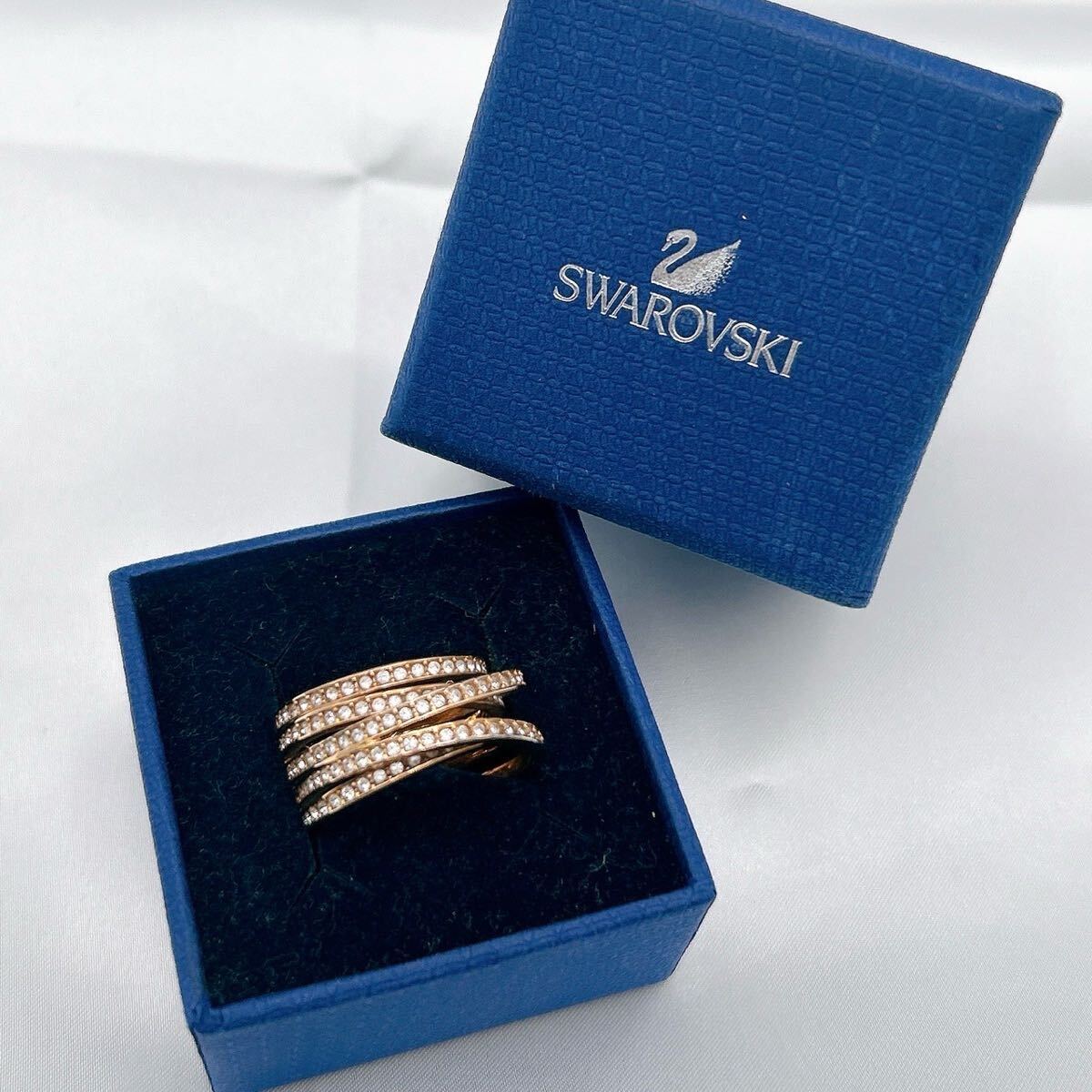 ○美品 SWAROVSKI スワロフスキー 指輪 リング 60 5連 スパイラル 