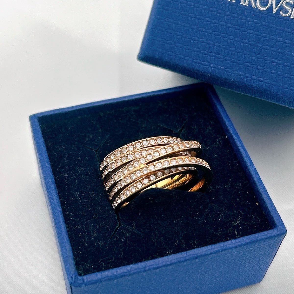 ○美品 SWAROVSKI スワロフスキー 指輪 リング 60 5連 スパイラル 