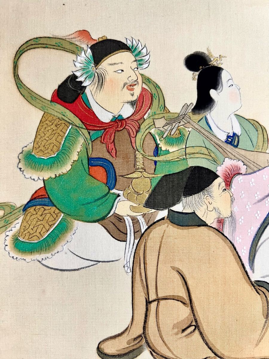真作】【S8】林雲鳳「七福神」絹本 肉筆 金泥 仏画 仏教美術 鳥獣戯画