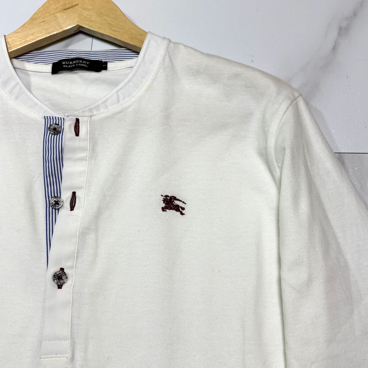 希少/名作 BURBERRY BLACK LABEL バーバリーブラックレーベル 長袖 ヘンリーネック ホースロゴ刺繍 ノバチェック 2サイズ_3