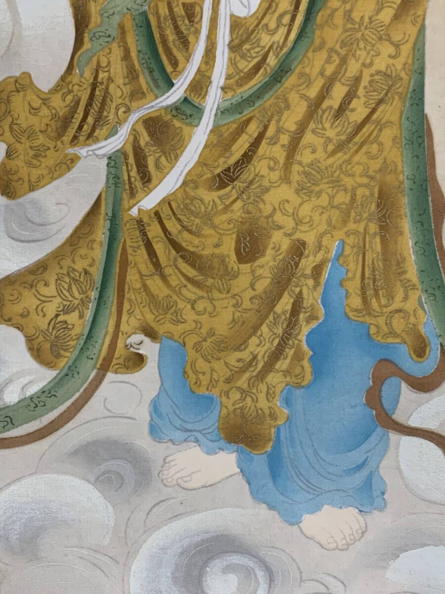 模写】《国井道成》 雲上観音 絹本 掛軸 共箱 岐阜 24e7652(人物、菩薩