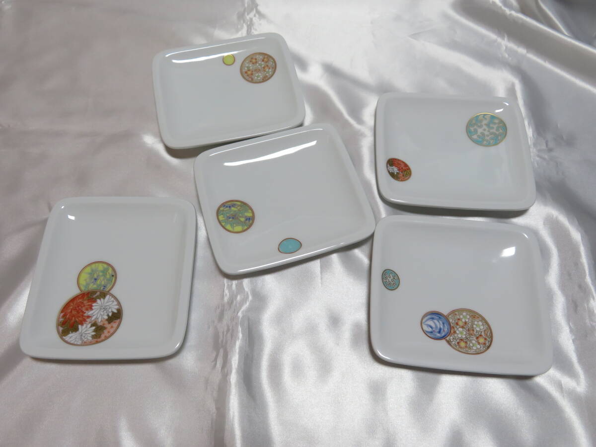 【未使用長期保管品】深川製磁 寿赤絵 角銘々皿揃 5客セット 宮内庁御用達 角皿 菓子皿 ①_2