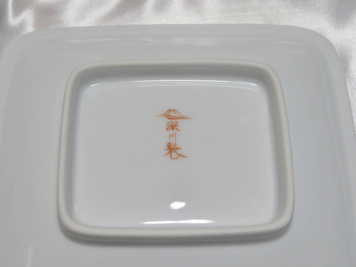 【未使用長期保管品】深川製磁 寿赤絵 角銘々皿揃 5客セット 宮内庁御用達 角皿 菓子皿 ①_4