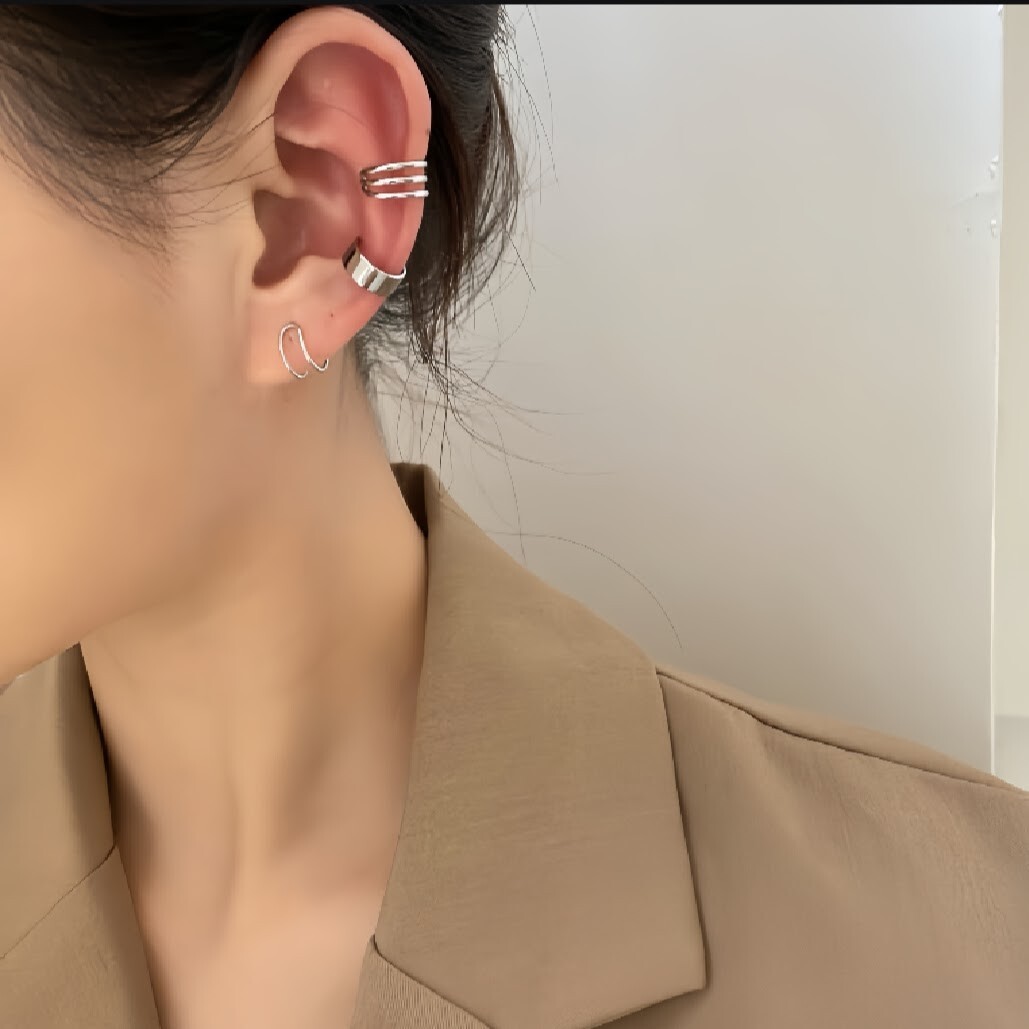 シルバー イヤーカフ 3個セット ウェアリング イヤークリップ イヤリング ピアス_10