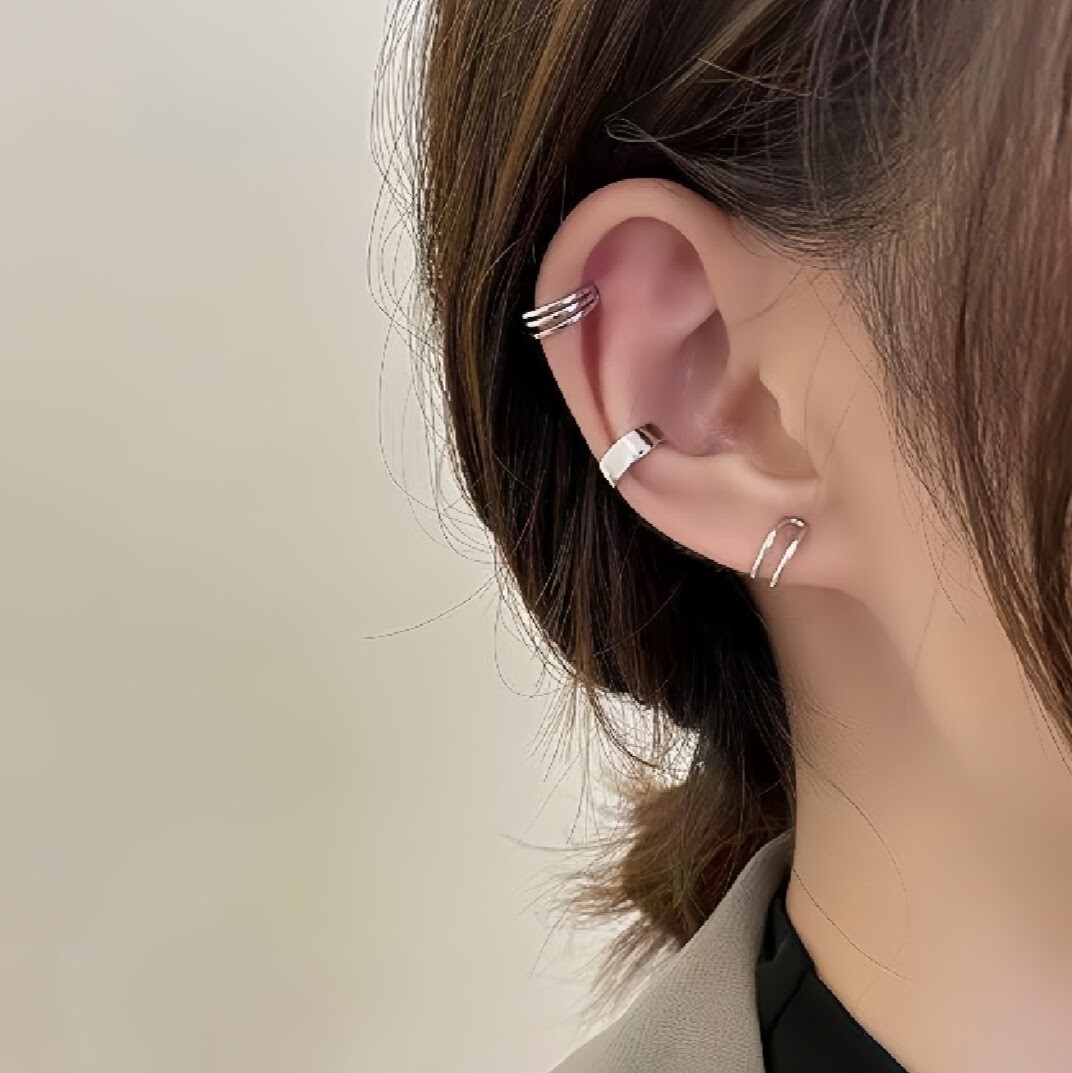 シルバー イヤーカフ 3個セット ウェアリング イヤークリップ イヤリング ピアス_2