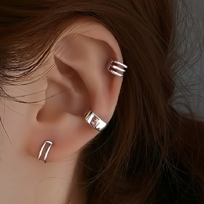 シルバー イヤーカフ 3個セット ウェアリング イヤークリップ イヤリング ピアス_6