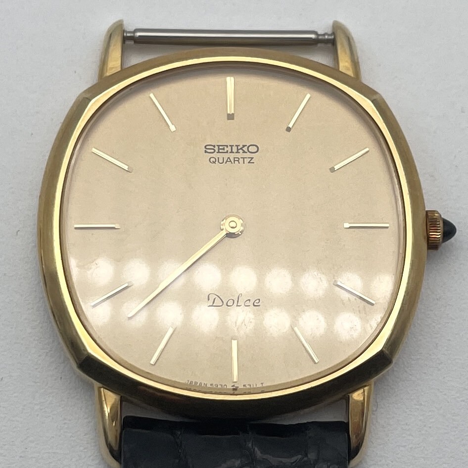 【1円～/ジャンク】SEIKO セイコー Dolce ドルチェ クォーツ 5930-5280 14K SS ゴールド文字盤 メンズ 腕時計 不動 H77 _1