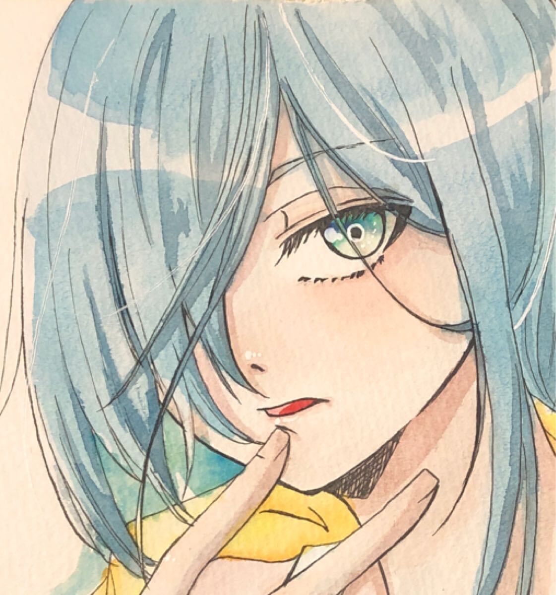 オリジナル 手描きイラスト イラスト 原画 水彩画 ハガキサイズ 女の子 _1