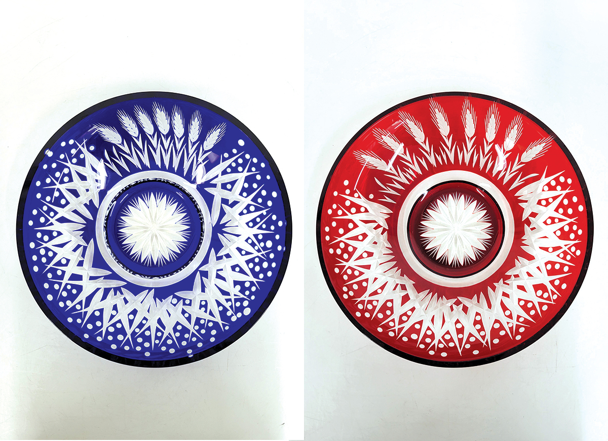 切子皿 赤青2枚セット アンティーク 硝子_1