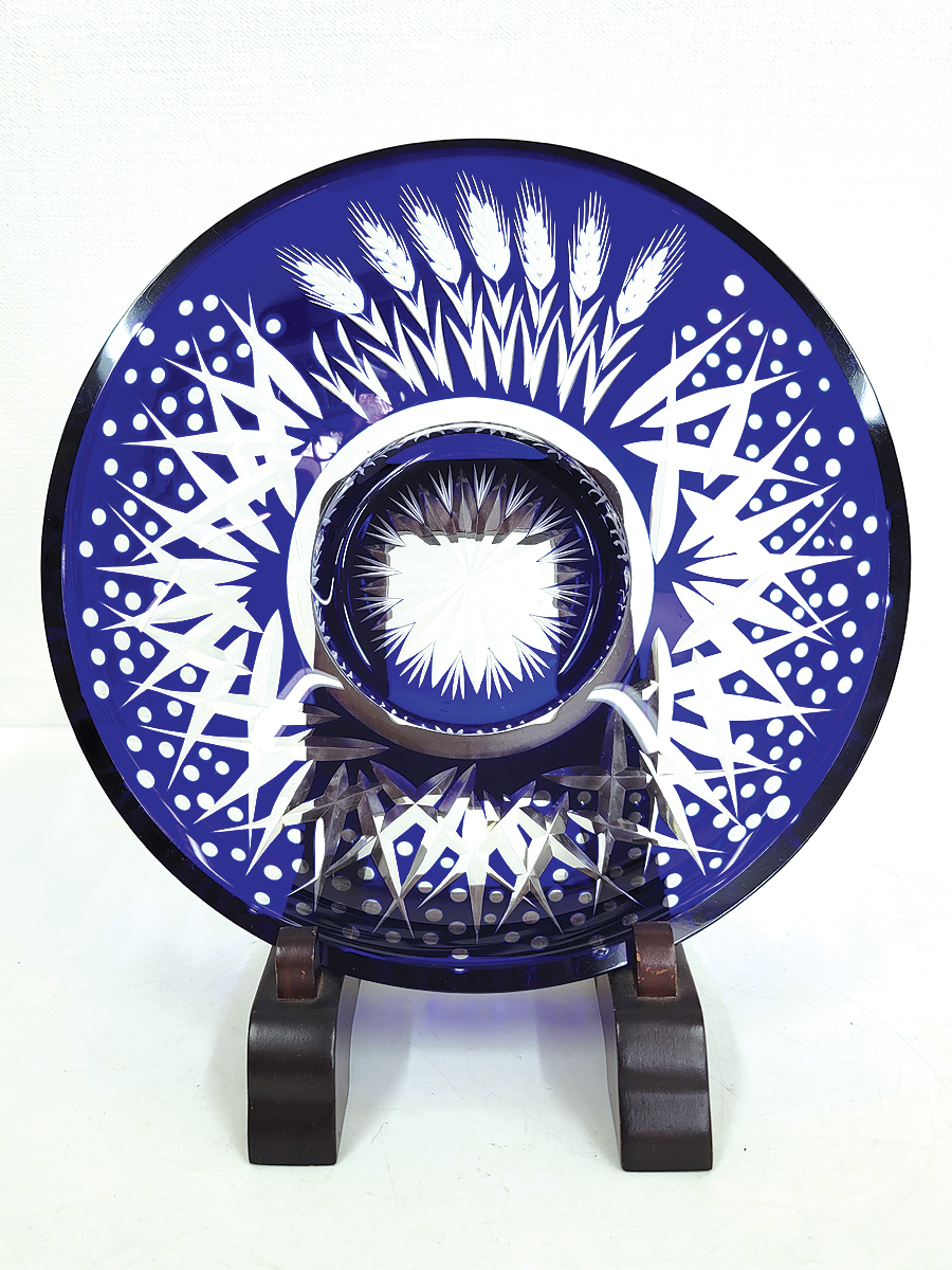 切子皿 赤青2枚セット アンティーク 硝子_2