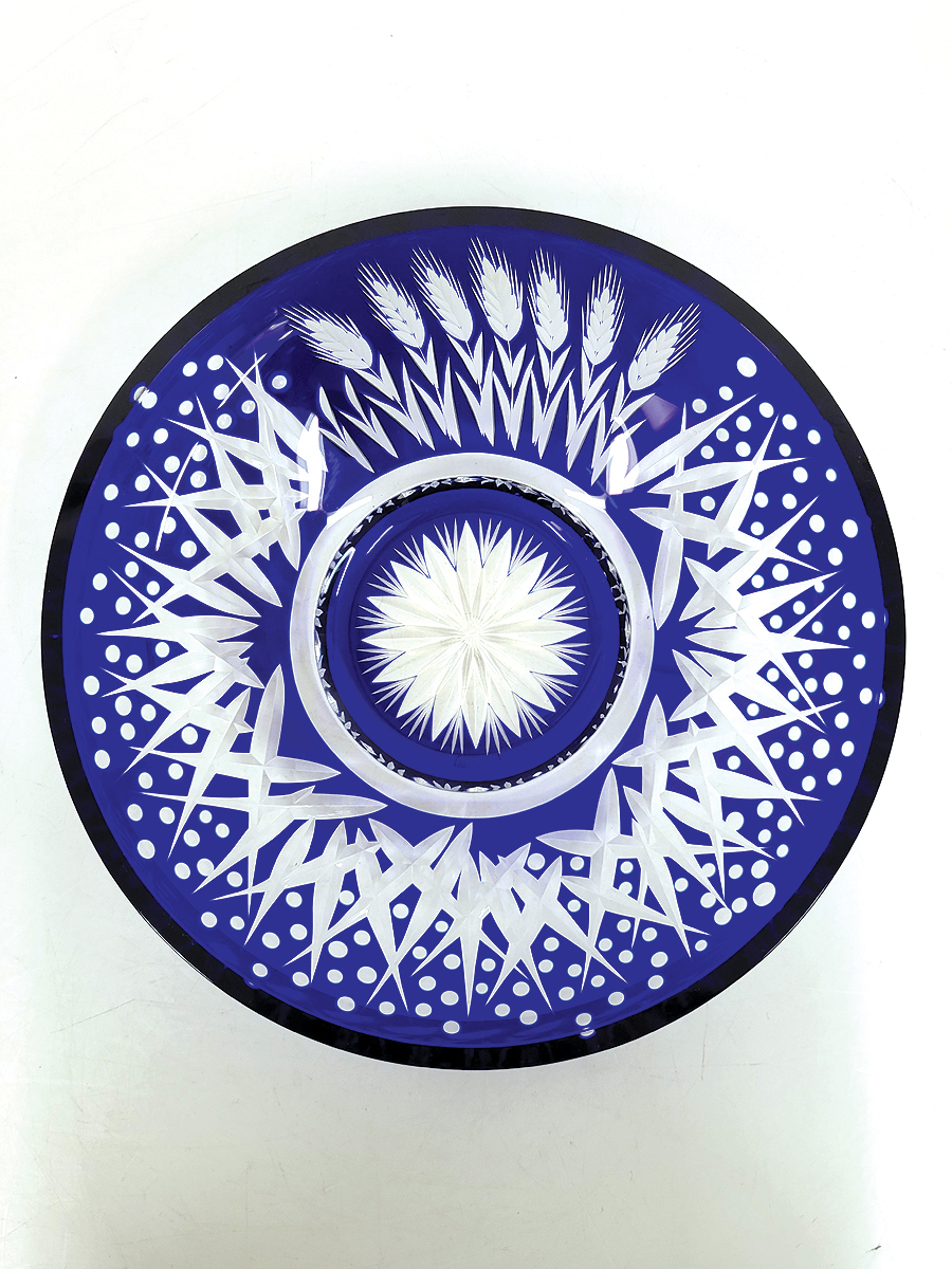 切子皿 赤青2枚セット アンティーク 硝子_3