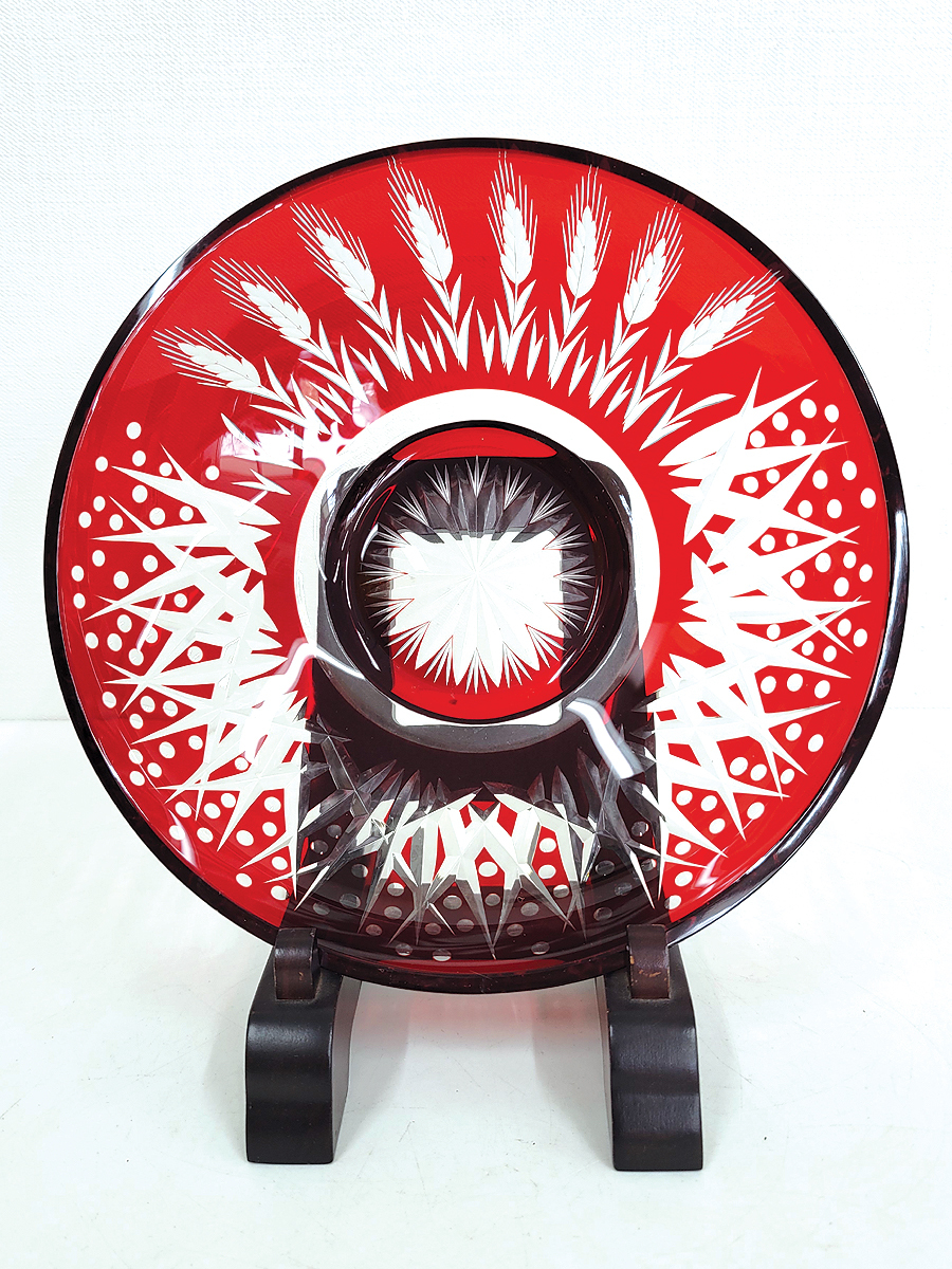 切子皿 赤青2枚セット アンティーク 硝子_6