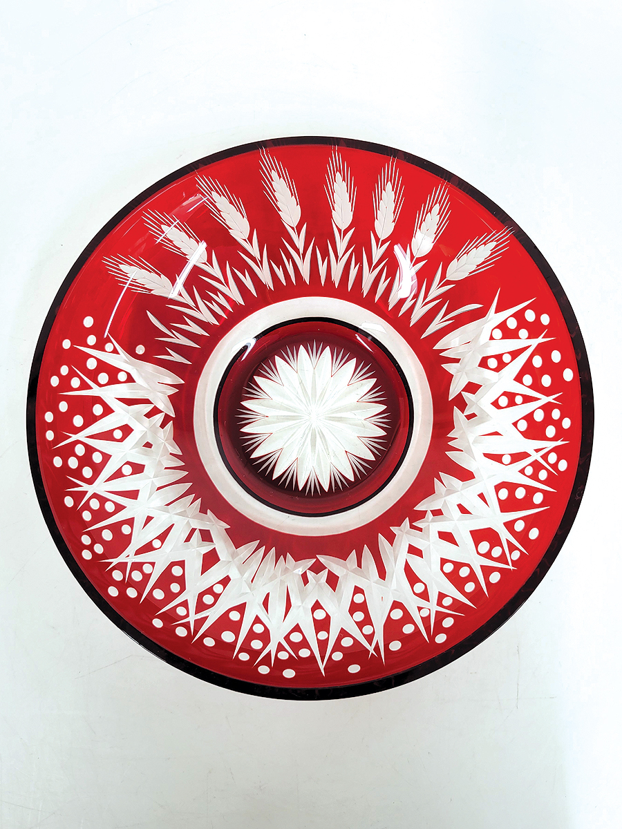 切子皿 赤青2枚セット アンティーク 硝子_7