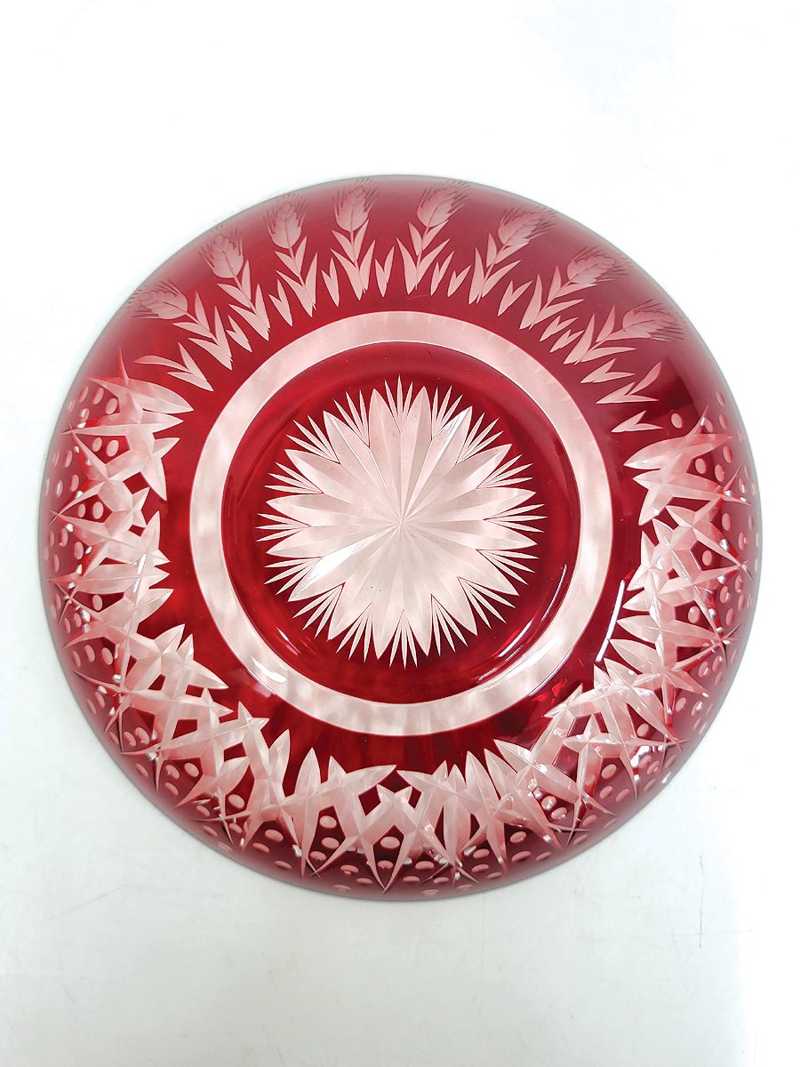 切子皿 赤青2枚セット アンティーク 硝子_8