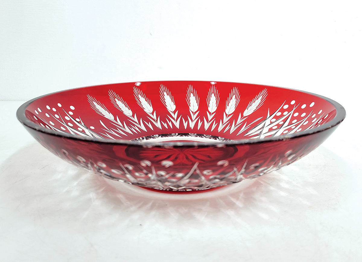 切子皿 赤青2枚セット アンティーク 硝子_9