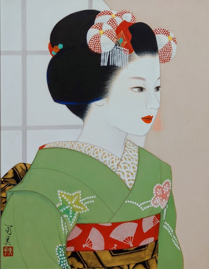真作保証 倉田冨美「舞妓」日本画 6号 共シール 百貨店取扱作 日輝展