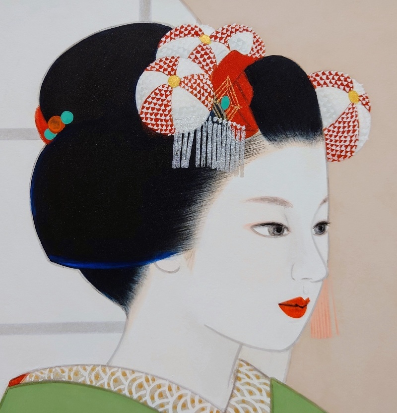 真作保証 倉田冨美「舞妓」日本画 6号 共シール 百貨店取扱作 日輝展