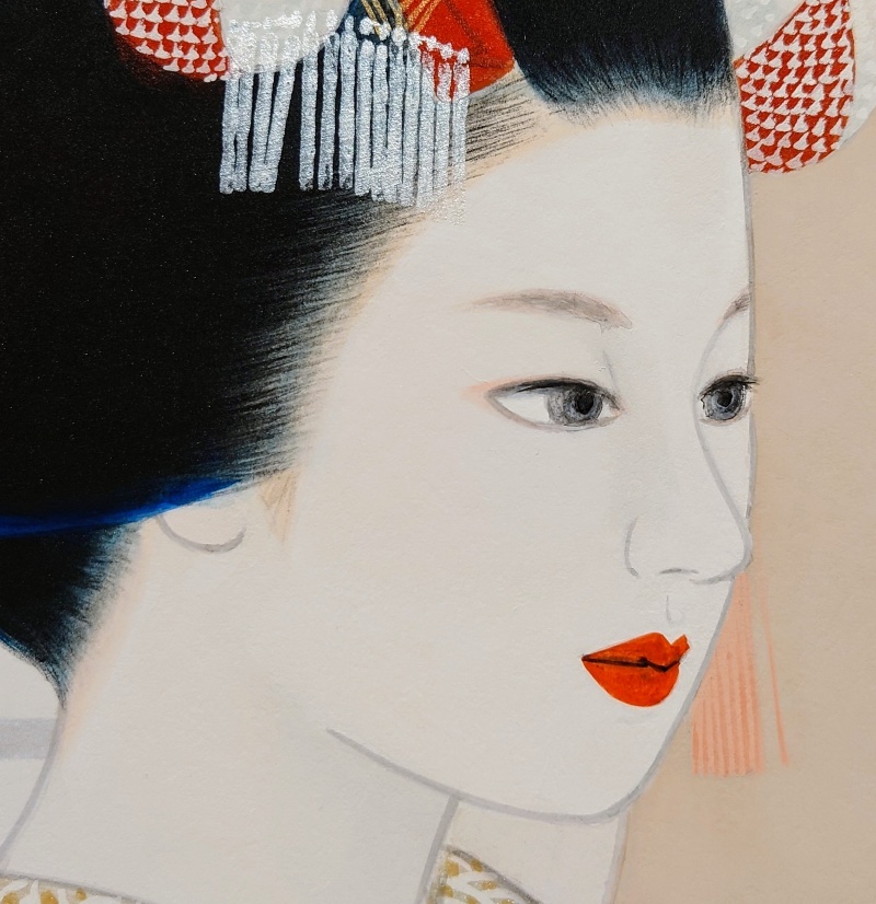 真作保証 倉田冨美「舞妓」日本画 6号 共シール 百貨店取扱作 日輝展