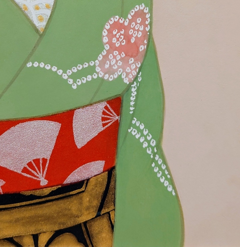 絵画/タペストリ 日本画、倉田富美、舞妓共シール黄袋、箱付