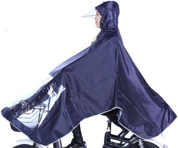 足元が見える ポンチョ 自転車用 バイク用 雨合羽 レインコート 男女兼用 フリーサイズ（ネイビー）_10