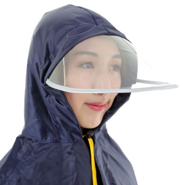 足元が見える ポンチョ 自転車用 バイク用 雨合羽 レインコート 男女兼用 フリーサイズ（ネイビー）_2