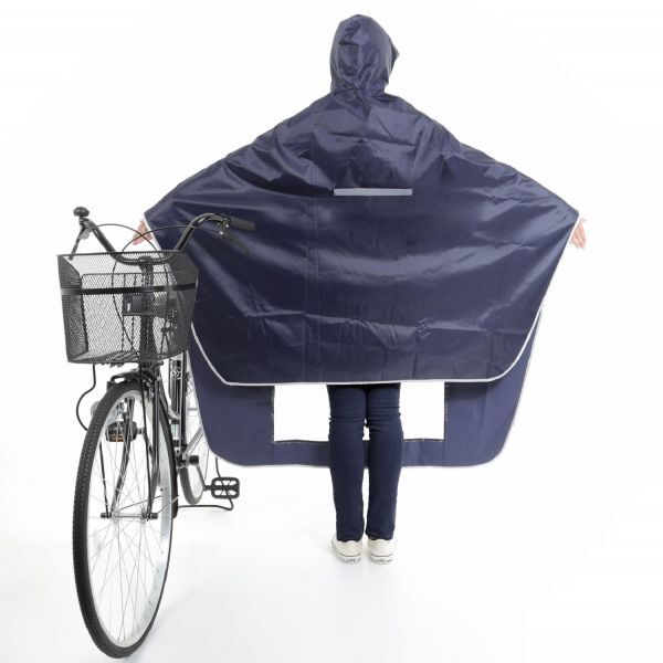 足元が見える ポンチョ 自転車用 バイク用 雨合羽 レインコート 男女兼用 フリーサイズ（ネイビー）_5