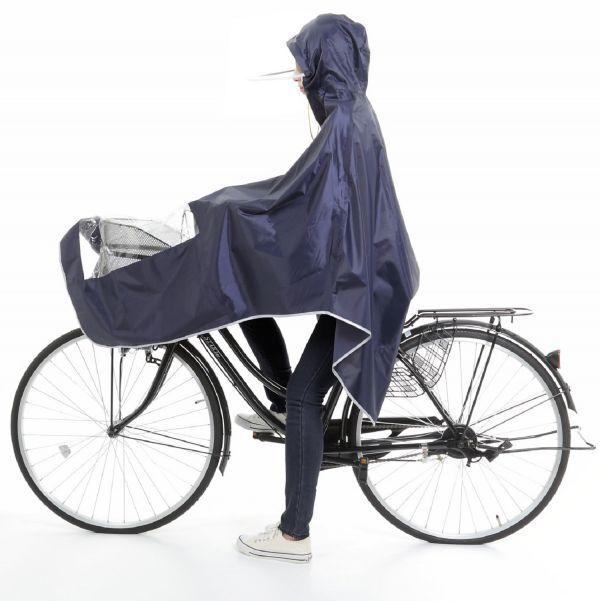 足元が見える ポンチョ 自転車用 バイク用 雨合羽 レインコート 男女兼用 フリーサイズ（ネイビー）_8