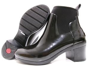 新品★HUNTER★ハンター★ レインブーツ★リファインド グロス ミッド ヒール★ブラック