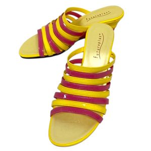 Futureplus サンダル ミュール ラウンドトゥ チャンキーヒール ボーダー M 黄色 イエロー