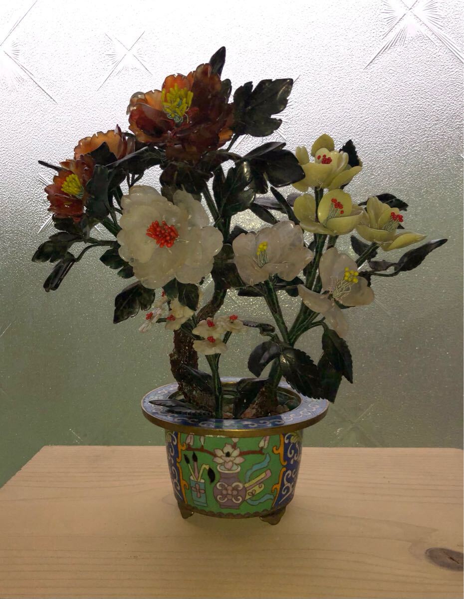 貴石盆栽 七宝 中国美術 花 インテリア オブジェ 置物 玉石 盆栽 古