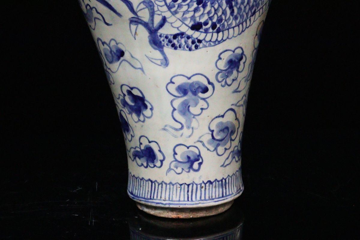 櫻】朝鮮美術 李朝 染付 龍紋 特大43cm 壺 花瓶 旧家蔵出品[7270qup