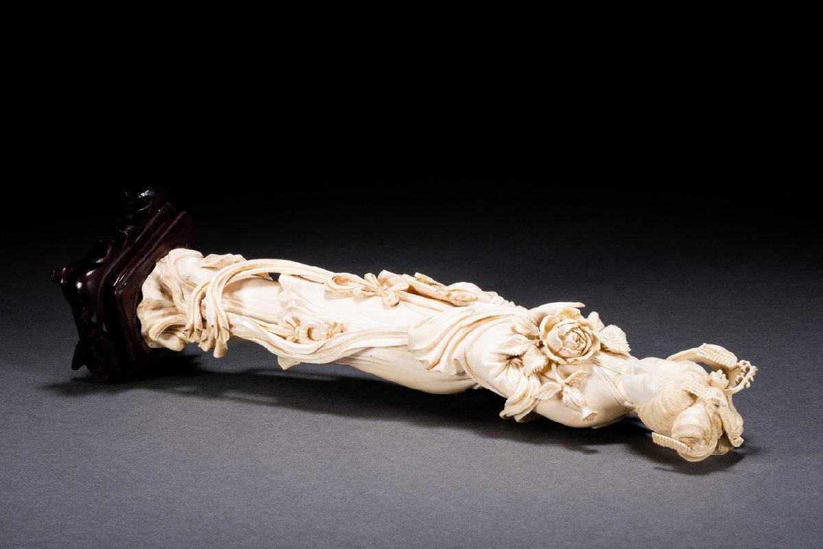 【善古堂】特殊天然材 特殊白材 巨大仕女造像34㎝/734g 置物 豪華芯料使用 細密彫刻 材質保証 本物保証 高級美術品7S301-10S5_10