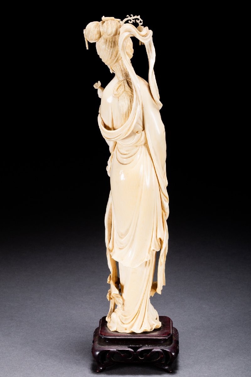 【善古堂】特殊天然材 特殊白材 巨大仕女造像34㎝/734g 置物 豪華芯料使用 細密彫刻 材質保証 本物保証 高級美術品7S301-10S5_3